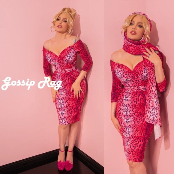 NWT NEW Vixen Micheline Pitt Pink Leopard Dress belt Scarf size small - Picture 1 of 8